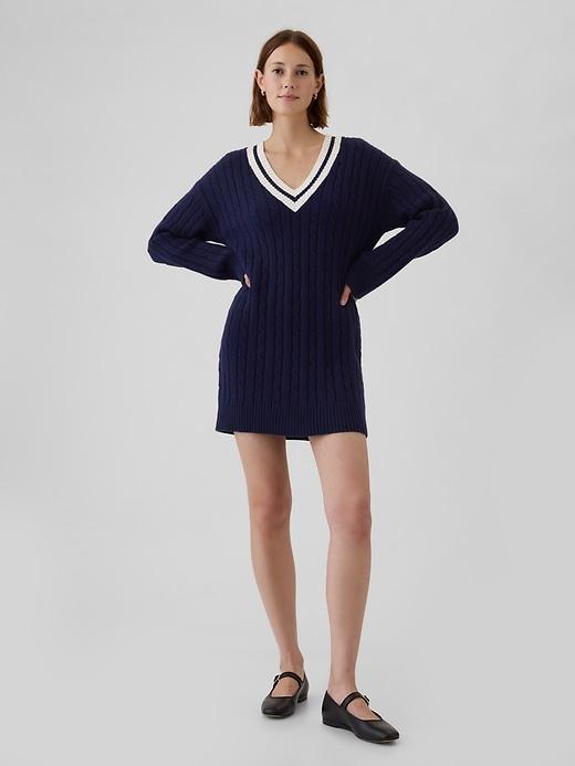 CashSoft Varsity Cable-Knit Mini Sweater Dress Product Image