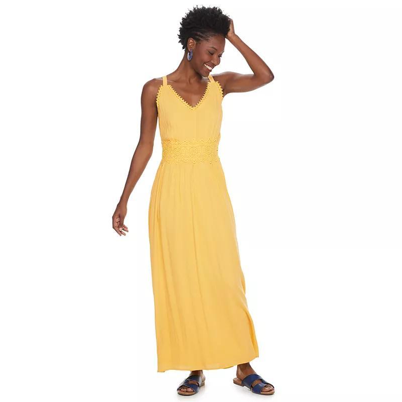 Womens Nina Leonard Crochet Trim Maxi Dress Yellow Product Image