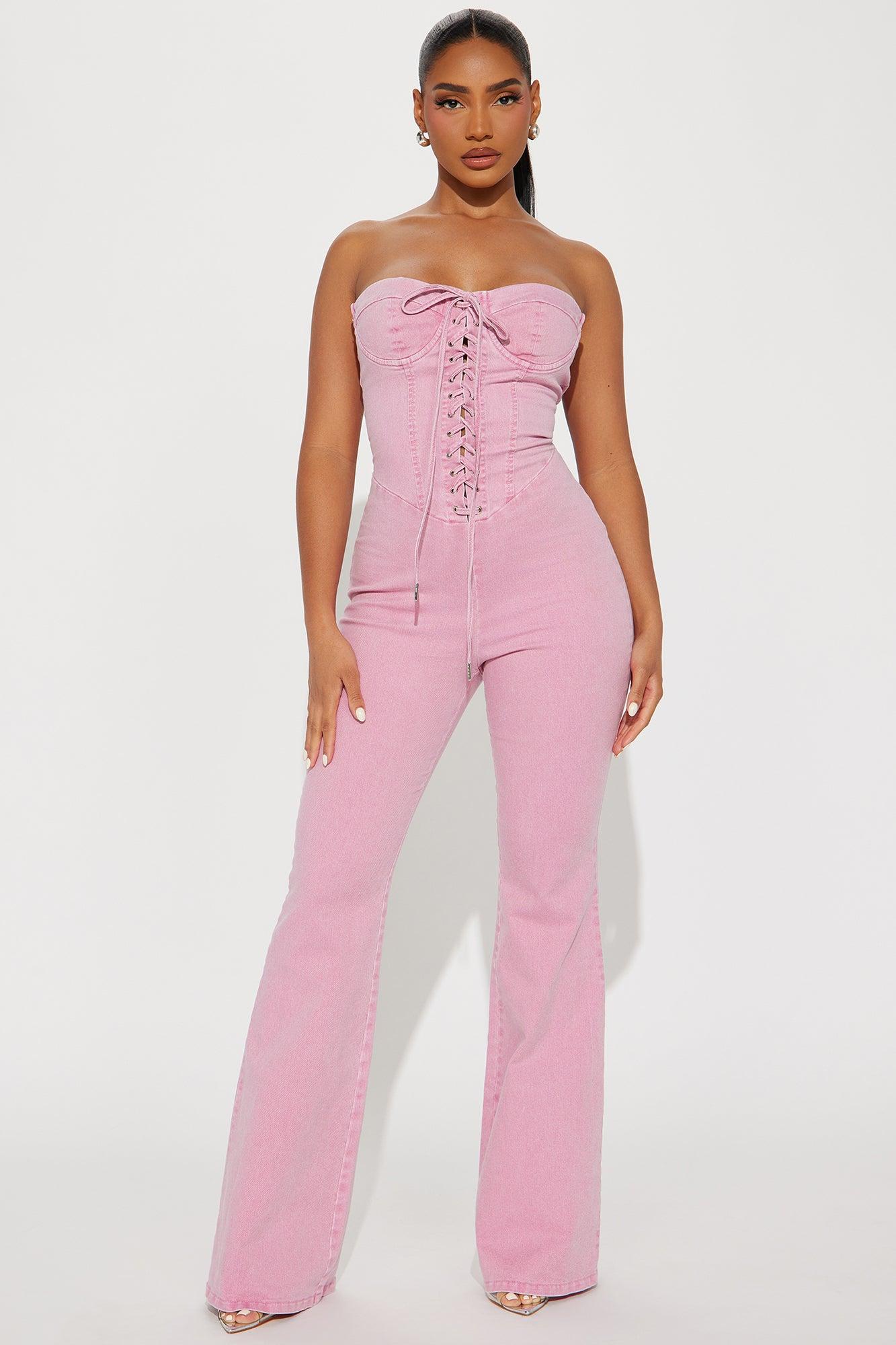 Play It Your Way Denim Jumpsuit - Pink Product Image