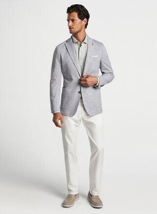 Peter Millar Mens Melton Knit Pinstripe Soft Jacket | Color: British Grey | Size: 46 Product Image