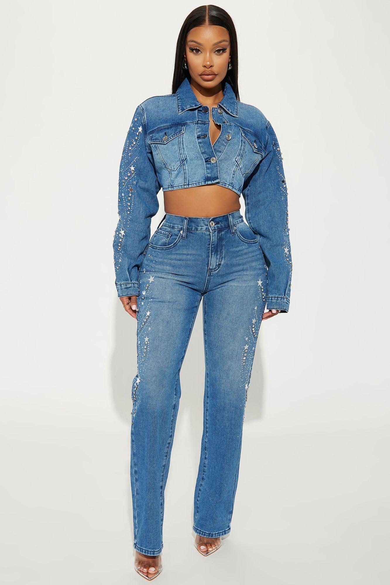 Starstruck Embellished Denim Jacket - Medium Wash Product Image