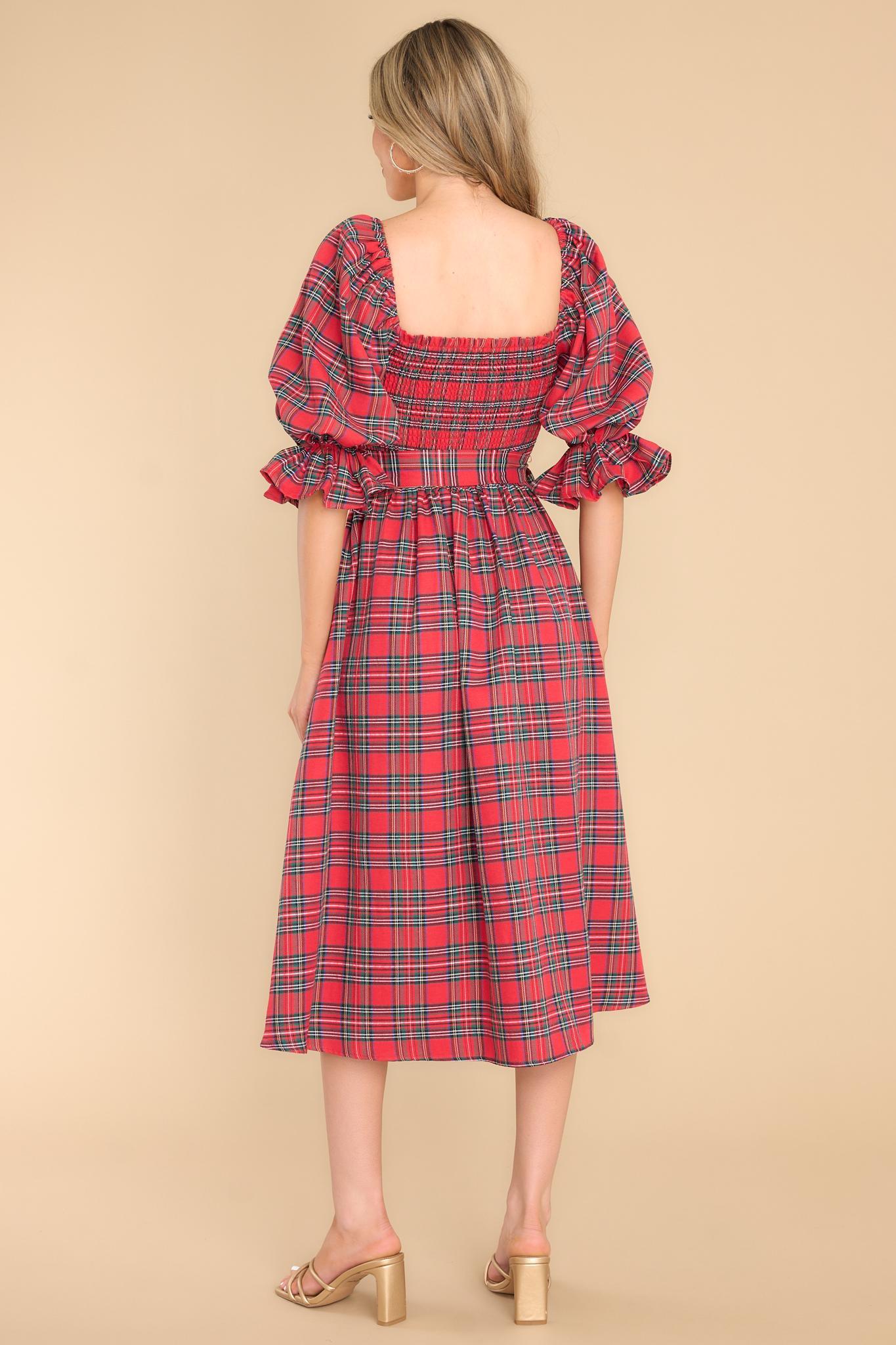 Aura Wishful Wonderland Red Plaid Midi Dress Product Image