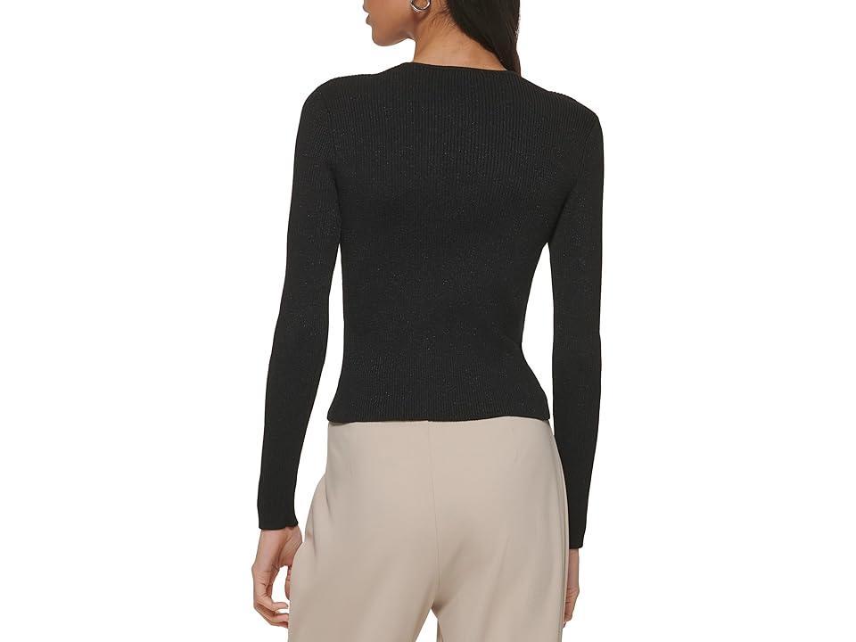 DKNY Long Sleeve Rib Lurex Cutout Sweater Women's Clothing Product Image