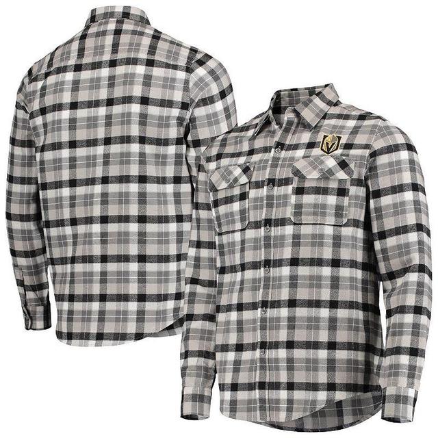 Mens Antigua Black/Gray Vegas Golden Knights Ease Plaid Button-Up Long Sleeve Shirt Product Image