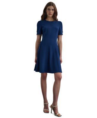 Petite Round-Neck Button-Trim Fit & Flare Dress Product Image