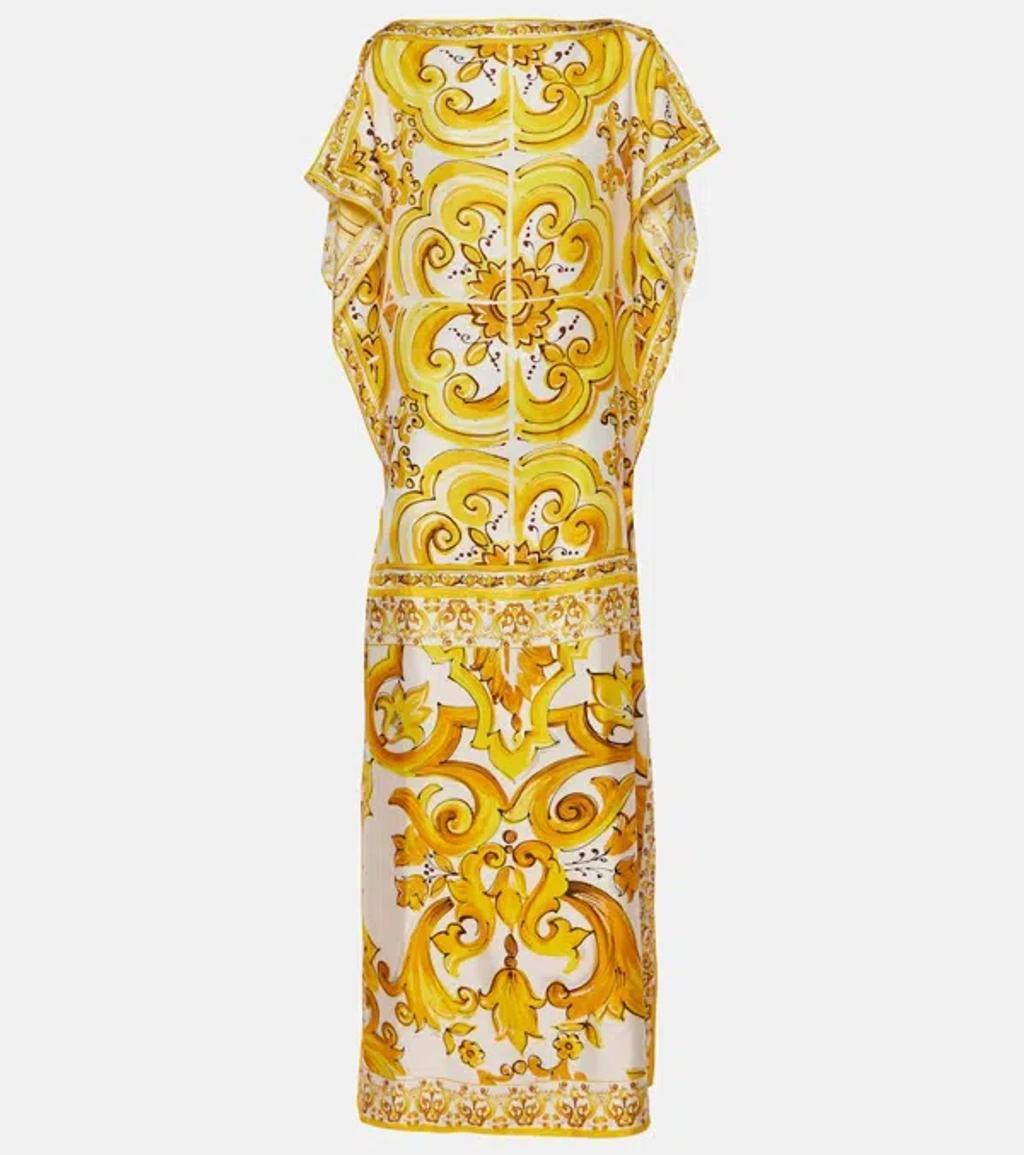 DOLCE & GABBANA Majolica Silk Maxi Dress In Yellow Product Image