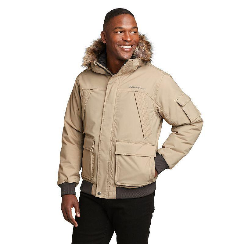 Mens Eddie Bauer Superior Bomber Jacket With Faux Fur Trim Hood Black Product Image