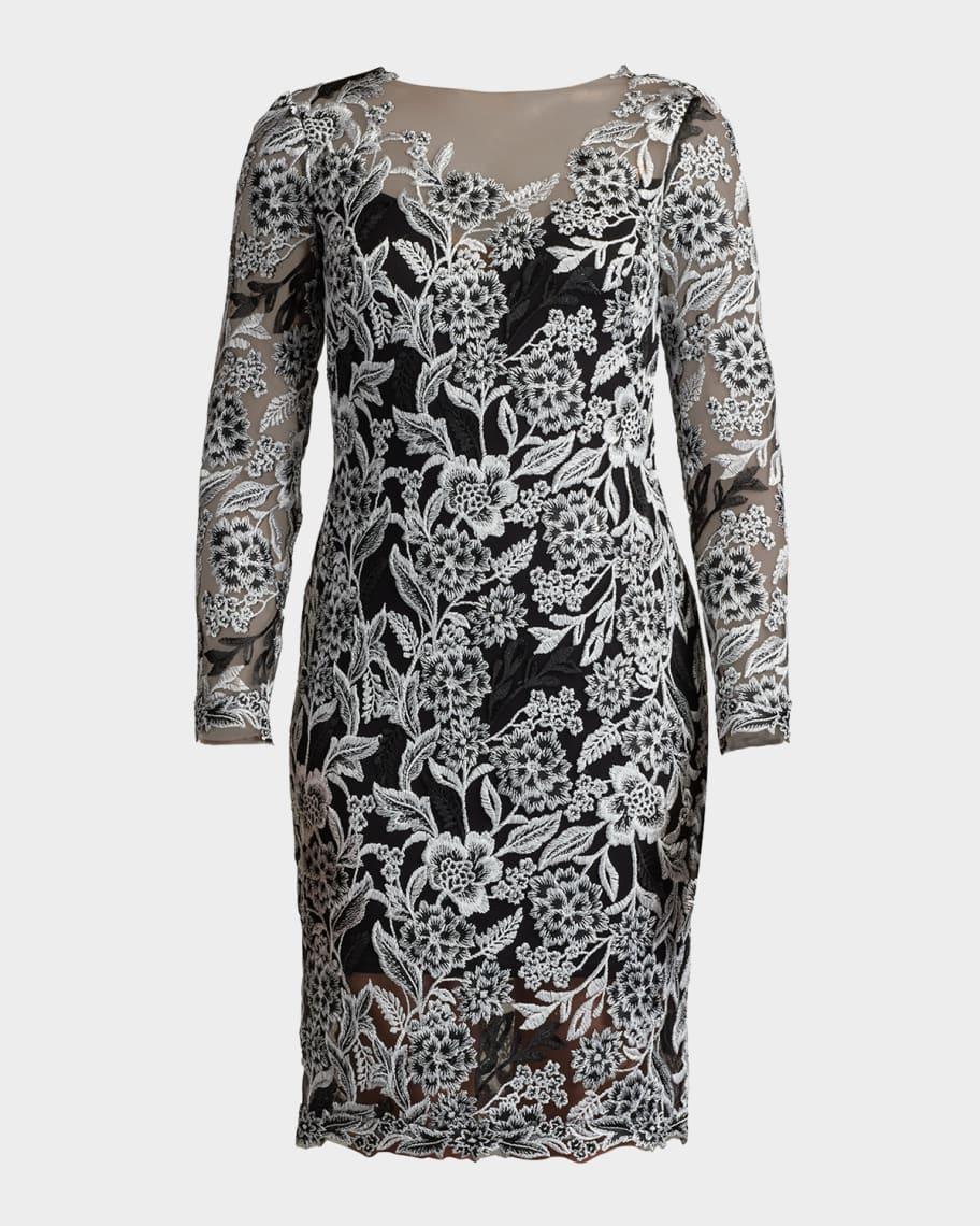 Floral-Embroidered Illusion Midi Dress Product Image