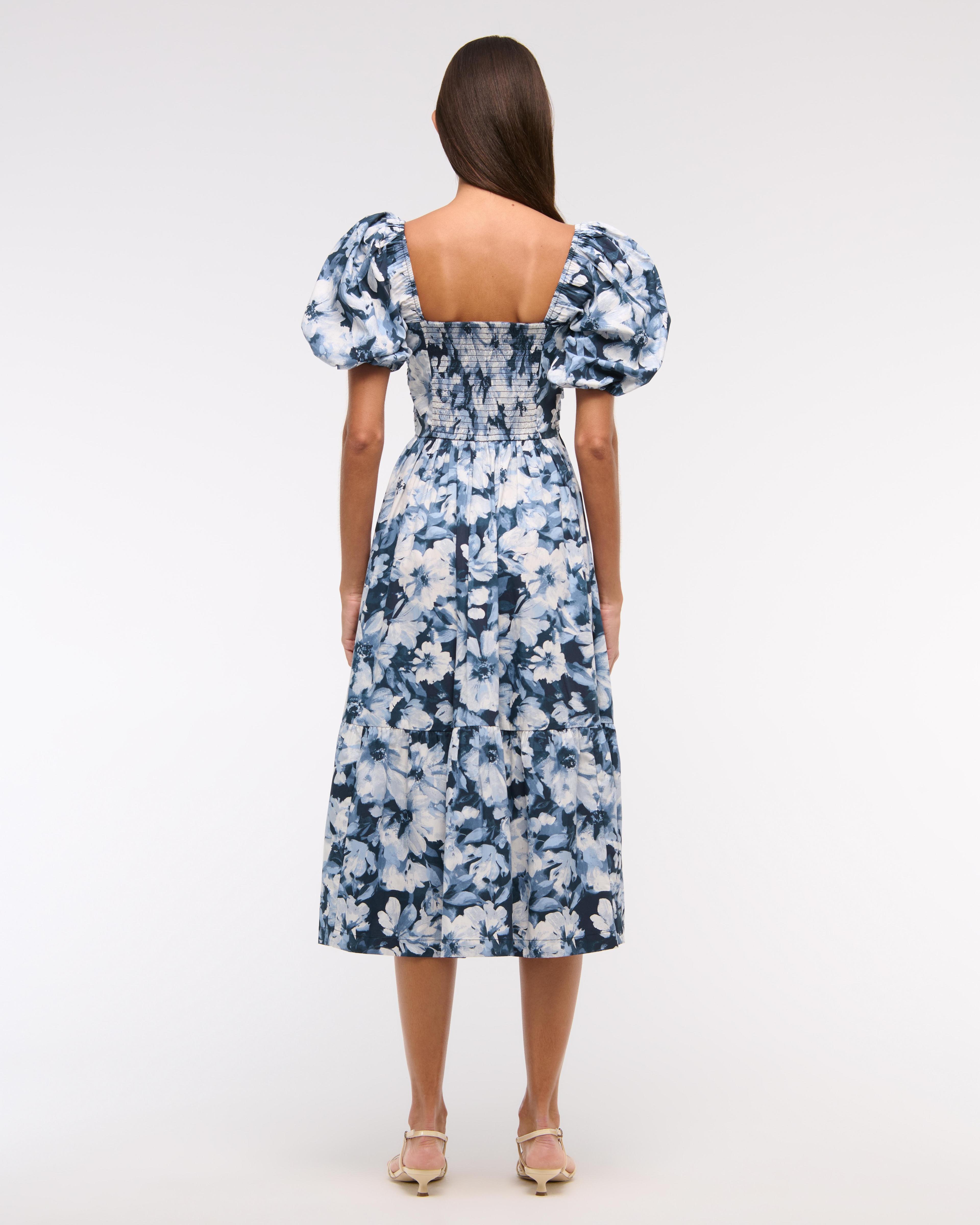 The A&F Emerson Poplin Puff Sleeve Midi Dress Product Image