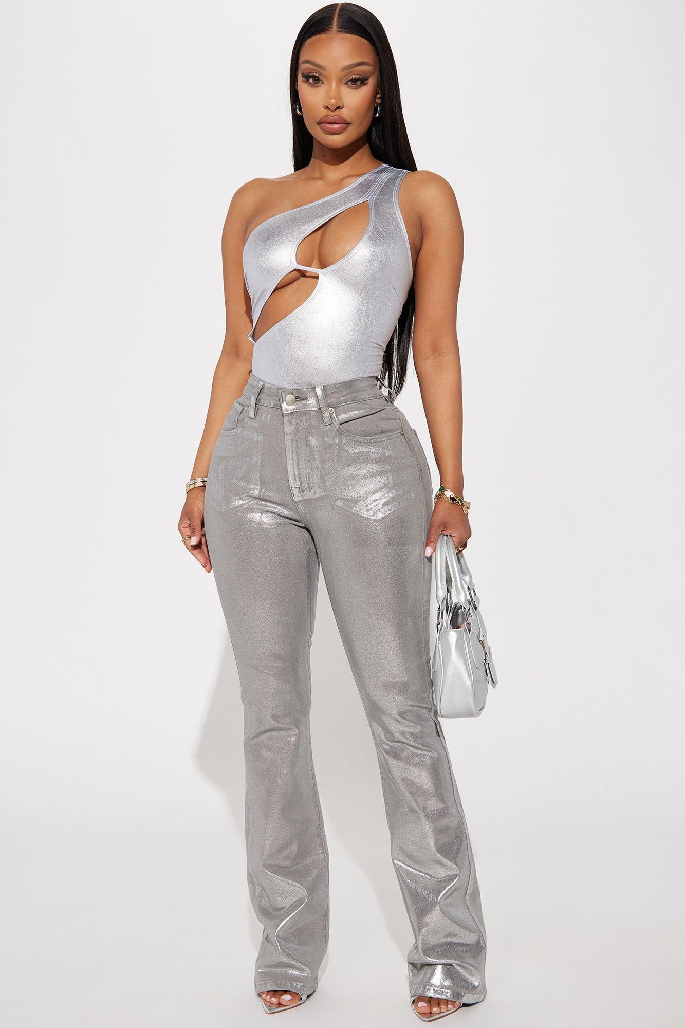 Dropping Hints Metallic Bodysuit - Silver Product Image