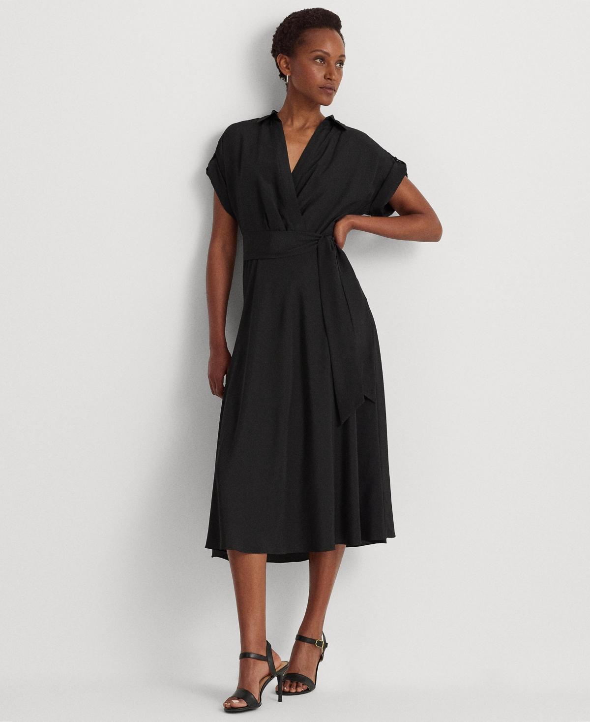 Lauren Ralph Lauren Womens Self-Belt Roll-Tab Sleeve Surplice Crepe Dress Product Image