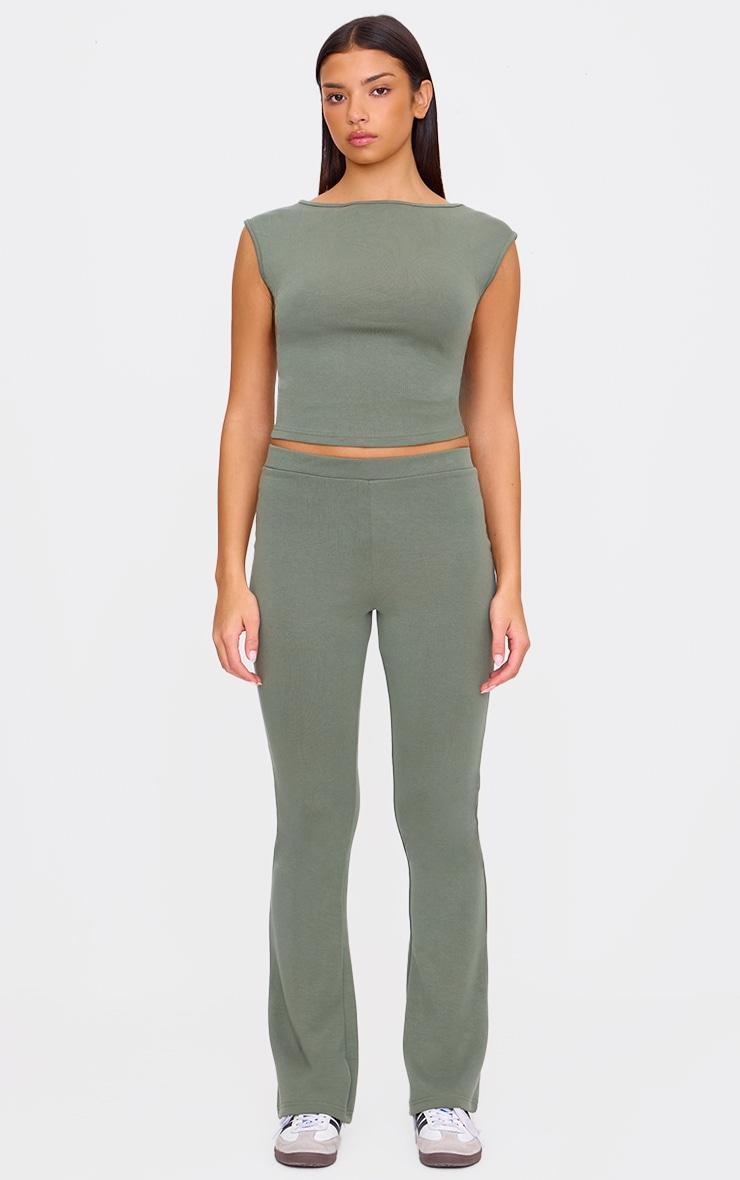 Khaki Premium Soft Touch Skinny Flare Pants Product Image