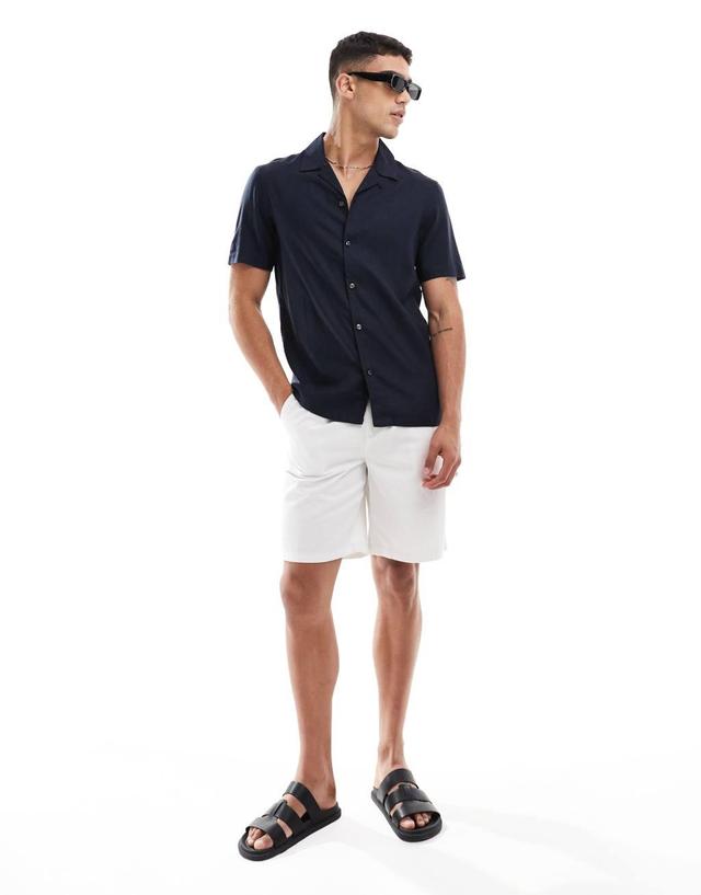 French Connection short sleeve linen revere shirt in navy Product Image