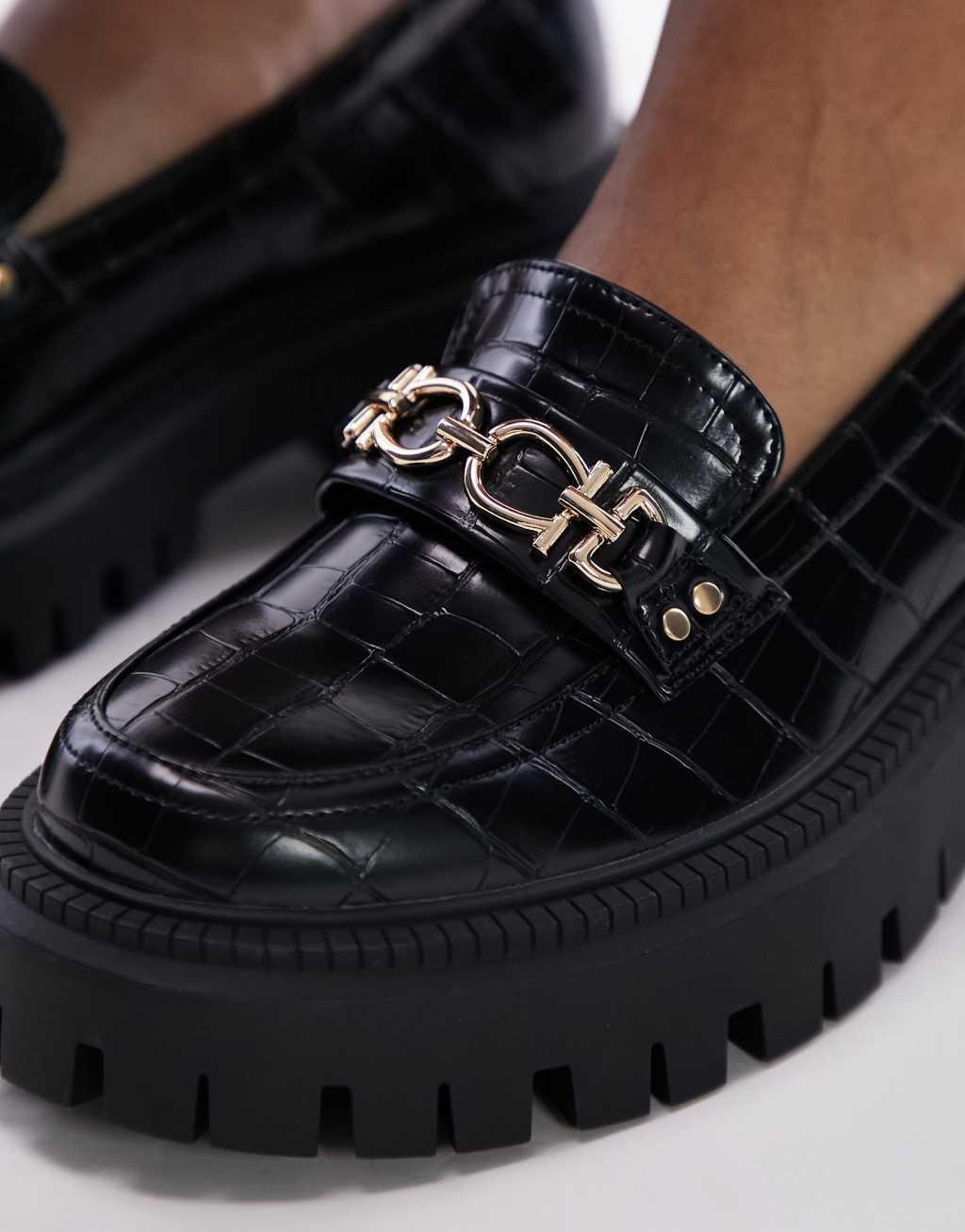 Topshop Wide Fit Lacey chunky loafer in black Product Image