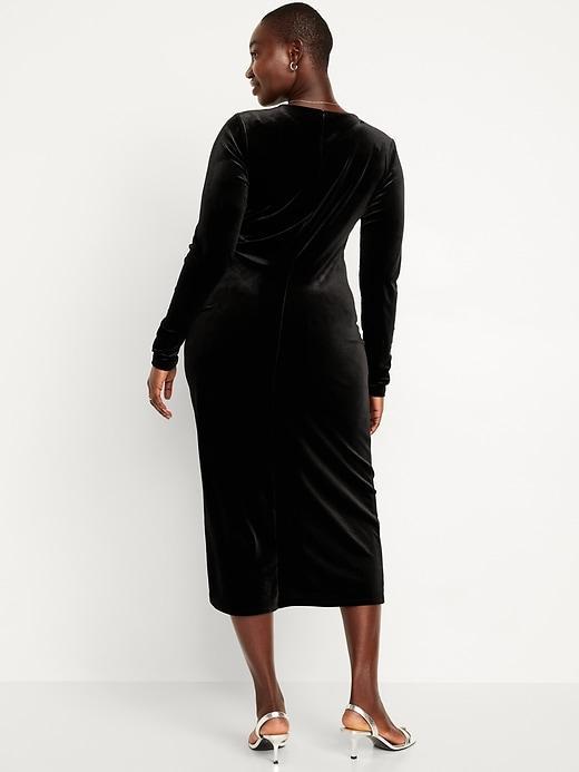 Ruched Velvet Midi Dress Product Image