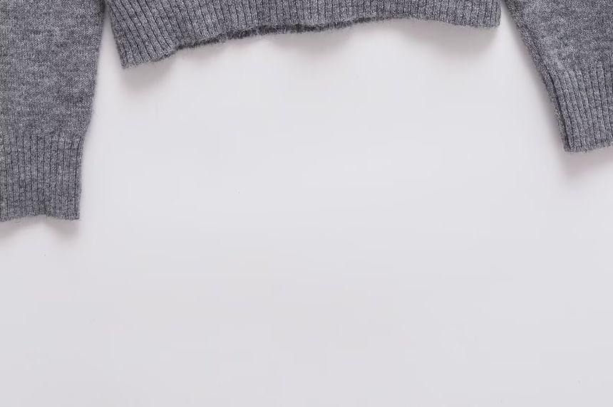 Crew Neck Patterned Cropped Sweater Product Image