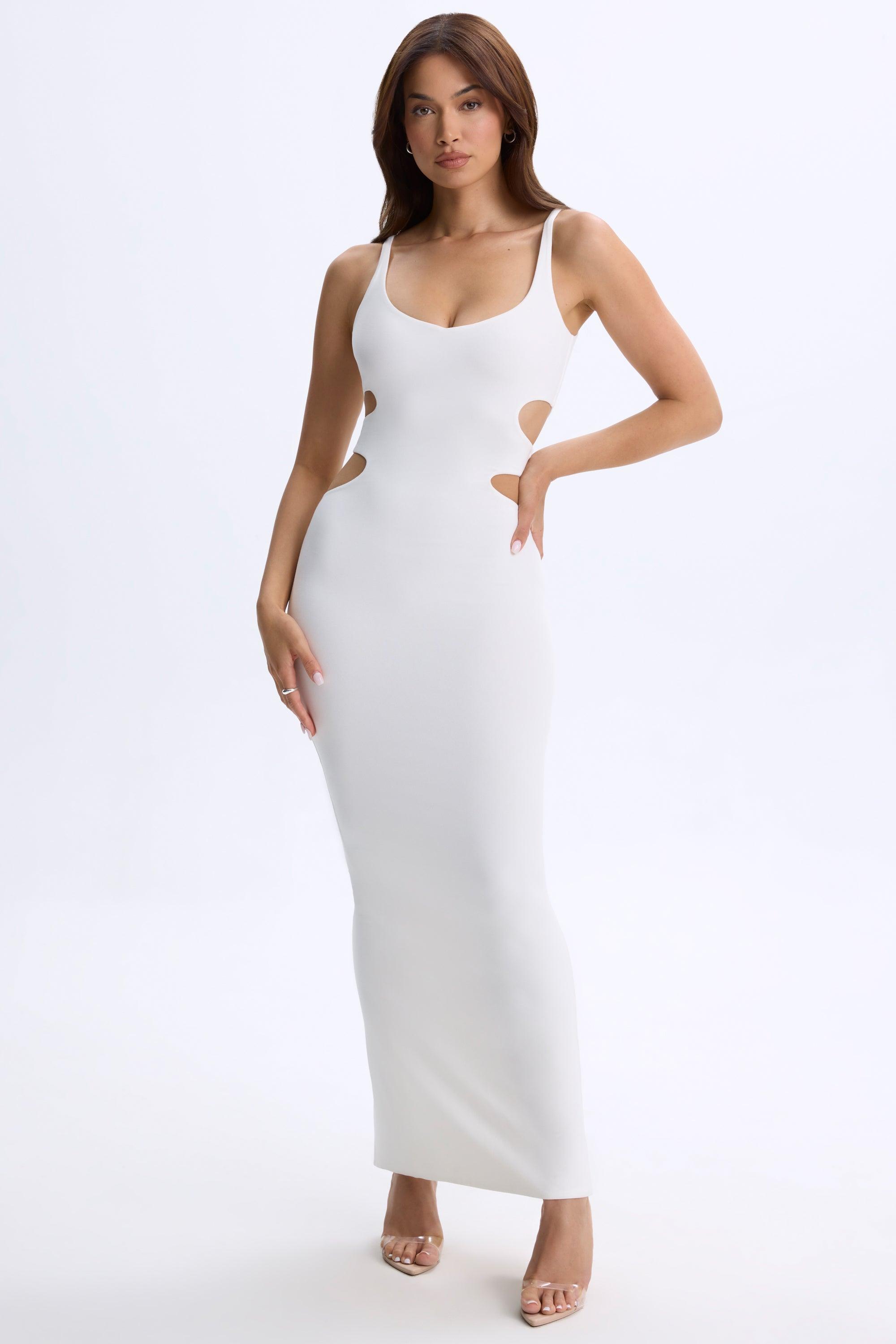 Plunge Cut-Out Maxi Dress in White Product Image