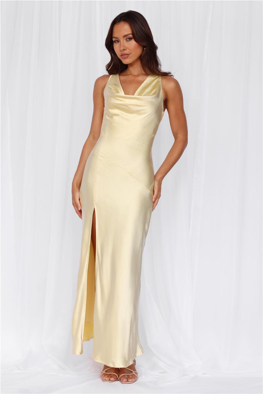 HELLO MOLLY The Loretta Cowl Satin Maxi Dress Yellow Product Image