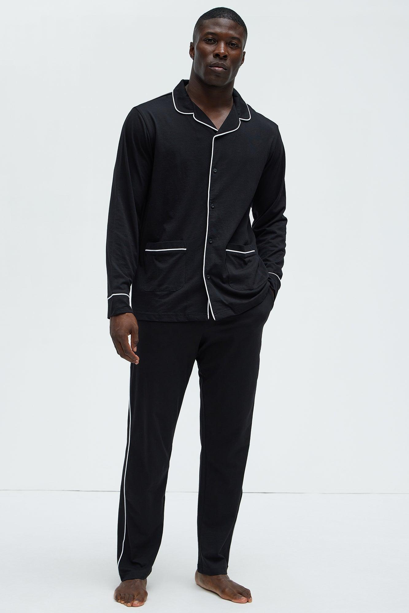 Modal Relaxed Pajama Long Sleeve - Black Product Image