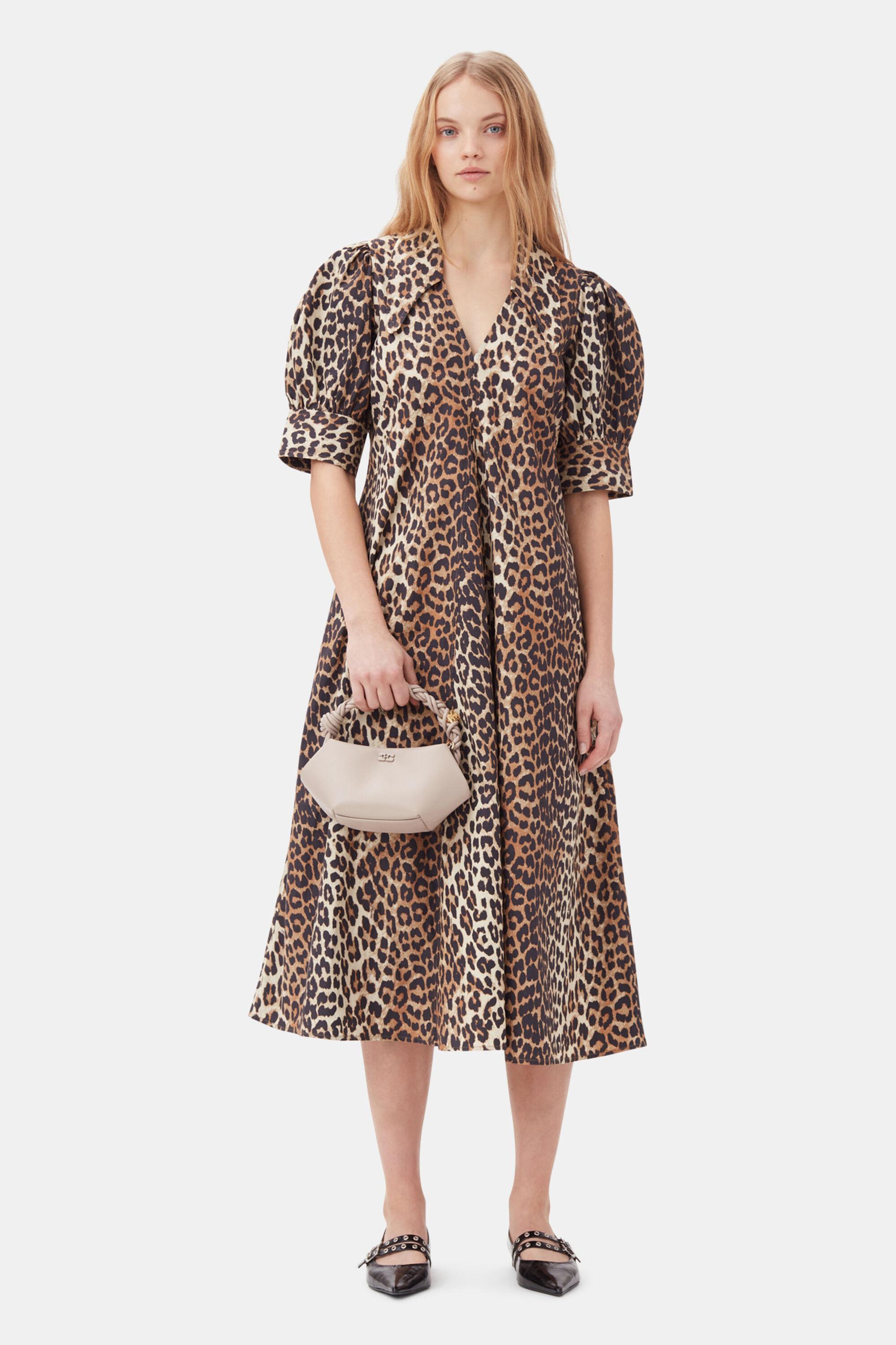 Leopard Cotton Poplin V-neck Maxi Dress Product Image