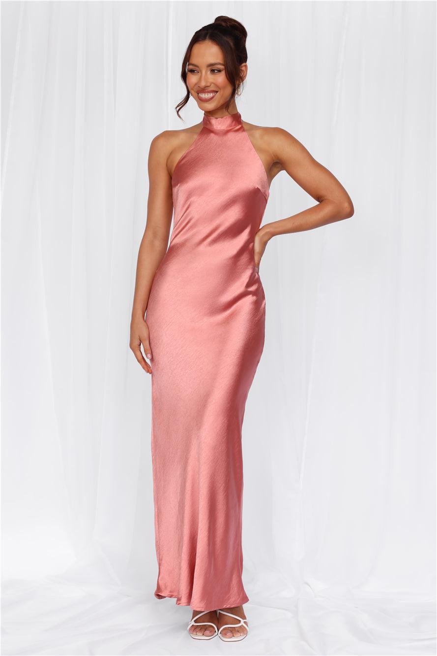 HELLO MOLLY The Cleo Halter Satin Maxi Dress Rose Product Image