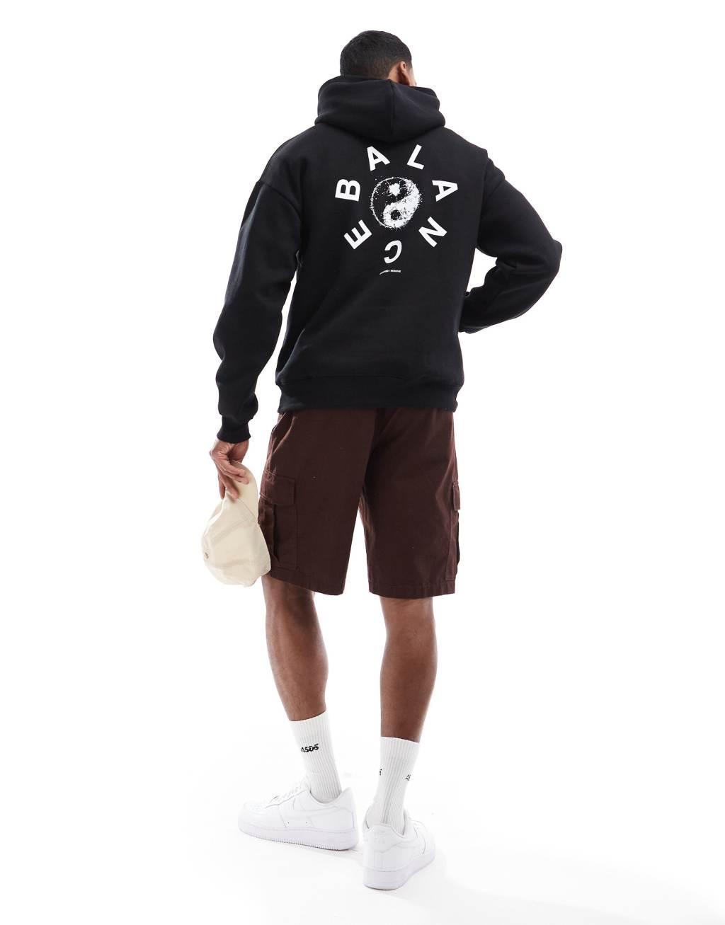 Selected Homme oversized hoodie in black with Balance circle back print Product Image