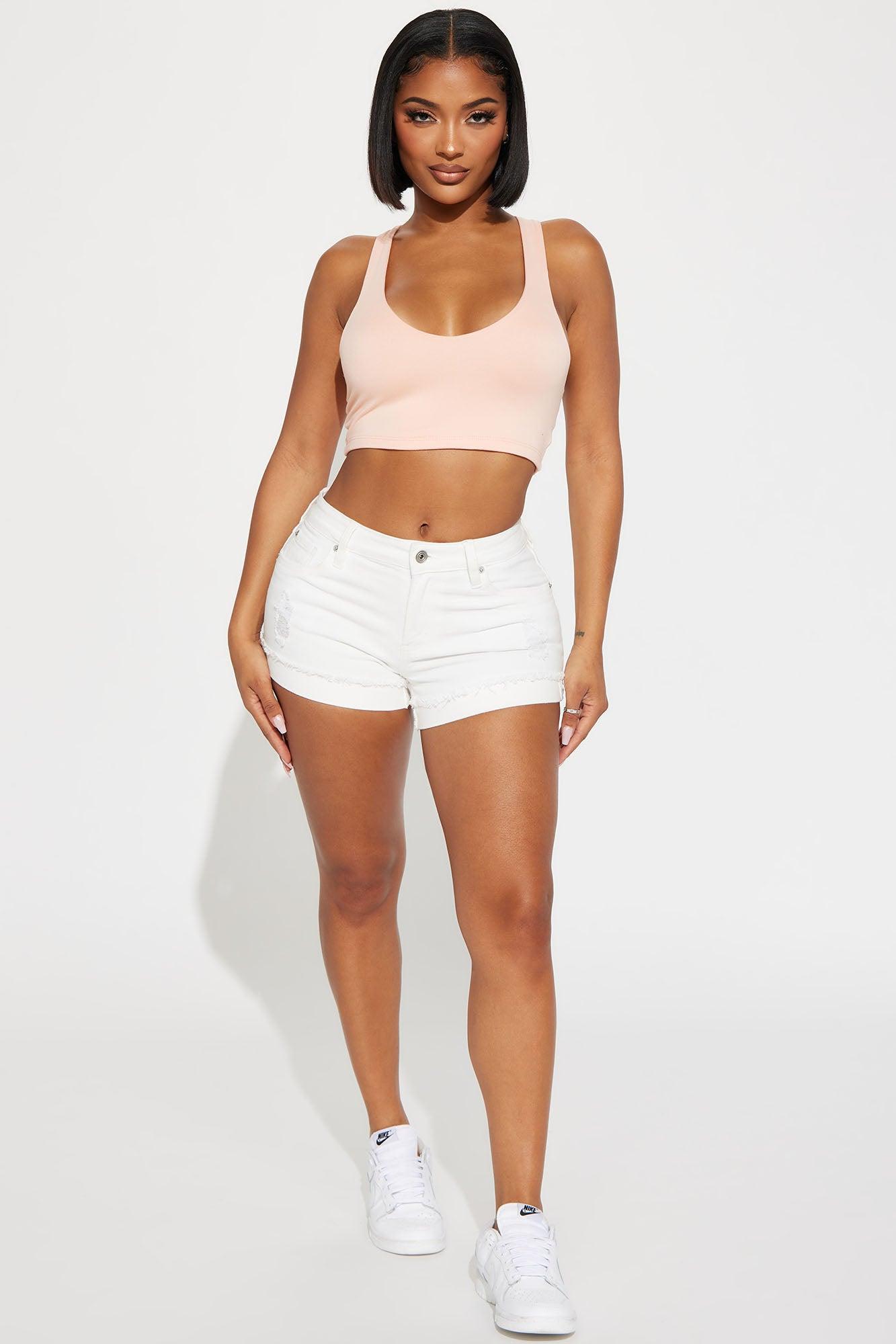 Simplicity Stretch Distressed Denim Shorts - White Product Image