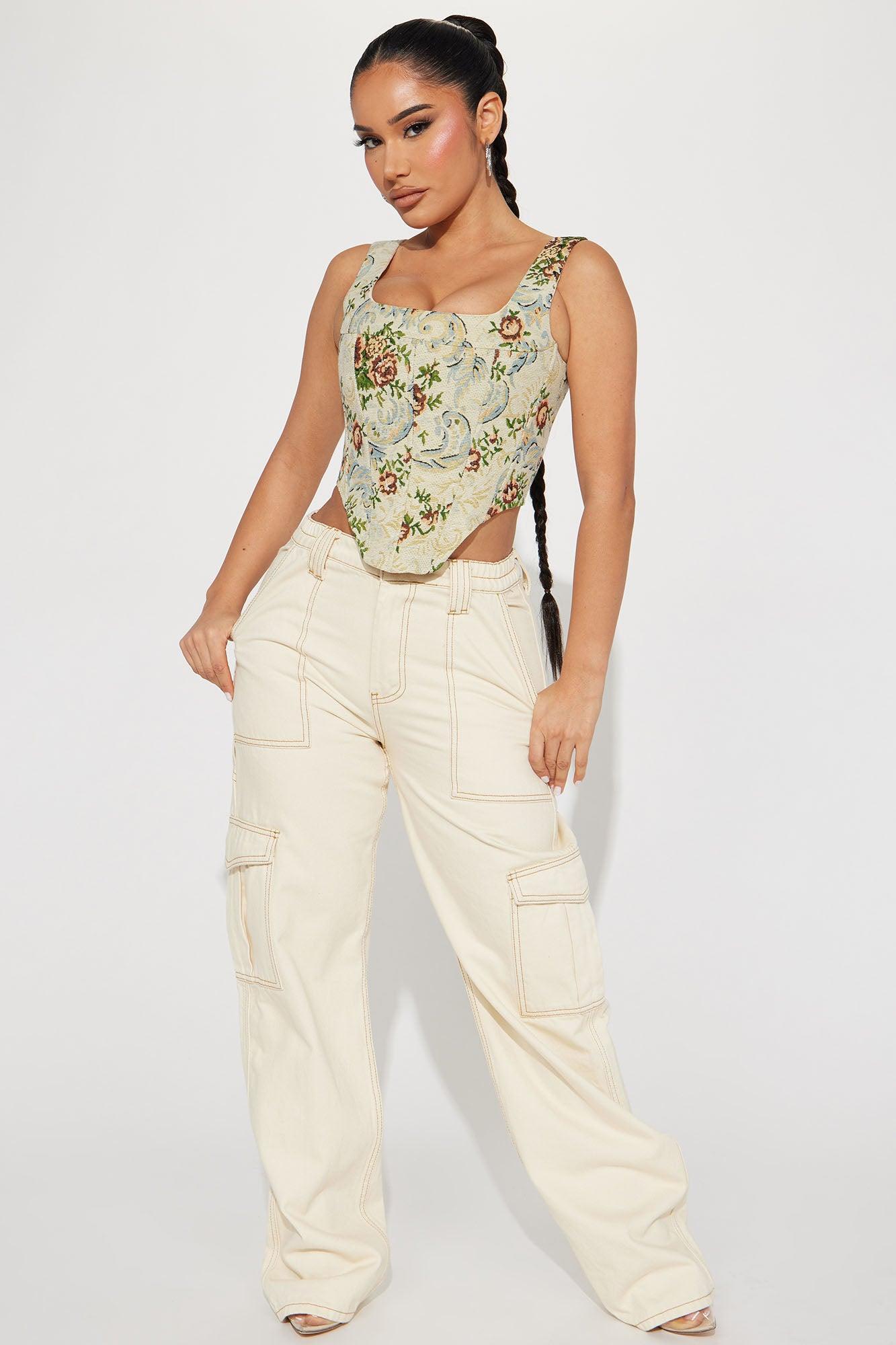 Elegant Days Jacquard Corset Top - Taupe/combo Product Image