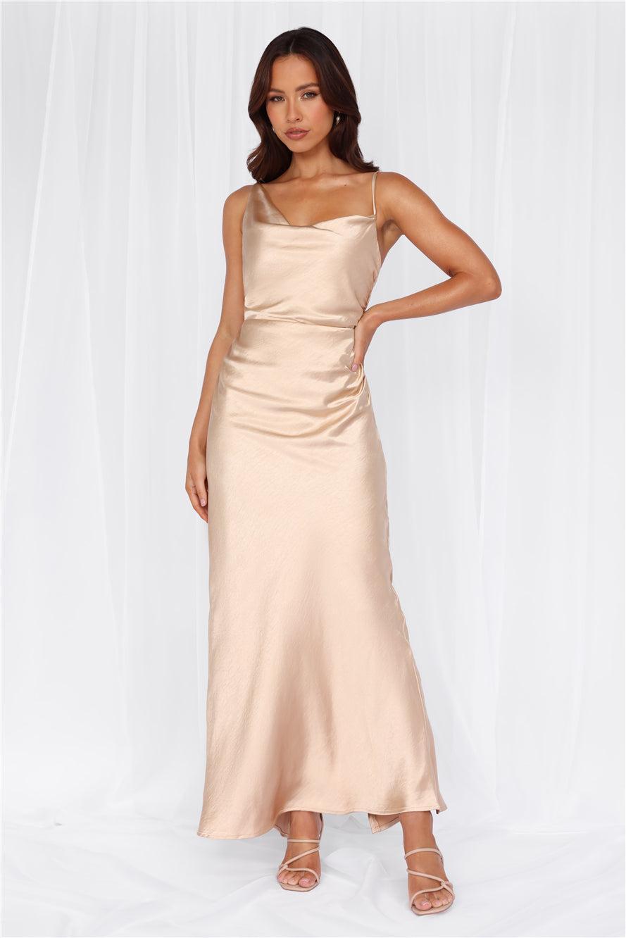 HELLO MOLLY The Madeline Cowl Satin Maxi Dress Champagne Product Image