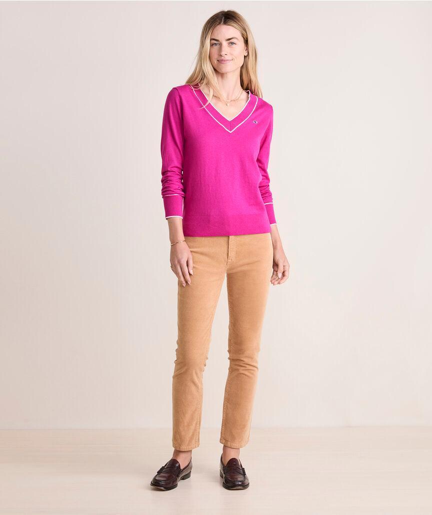 Cotton Cashmere Heritage Tipped V-Neck Product Image