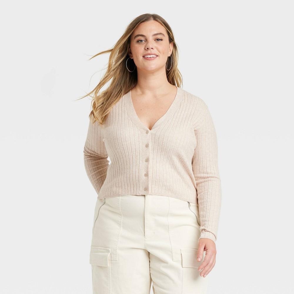 Womens Rib Knit Cardigan - Universal Thread Tan 4X product image