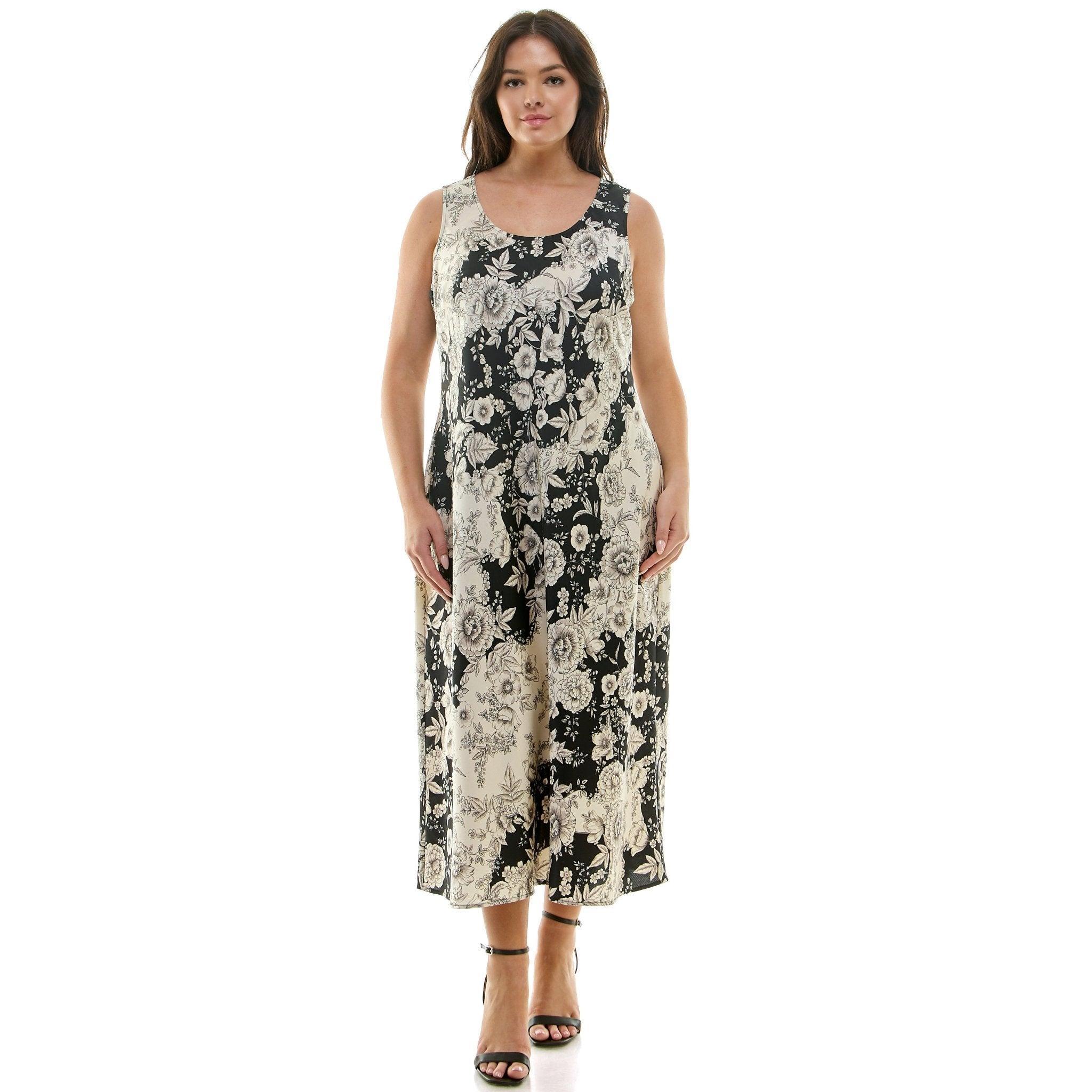 Black & Ivory Floral Sleeveless Midi Dress - Plus Product Image