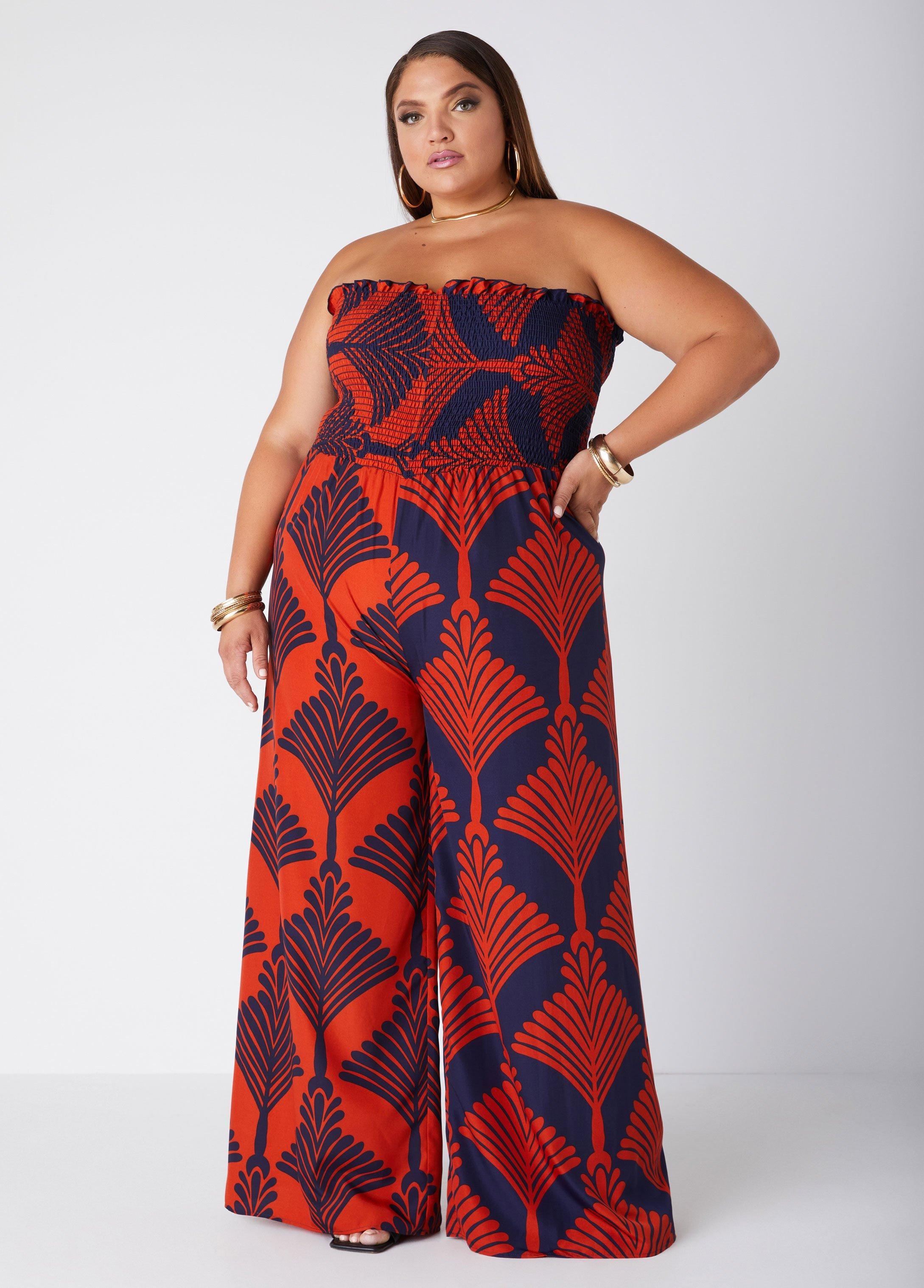 Plus Size Strapless Floral Wide Leg Jumpsuit Ashley Stewart Product Image