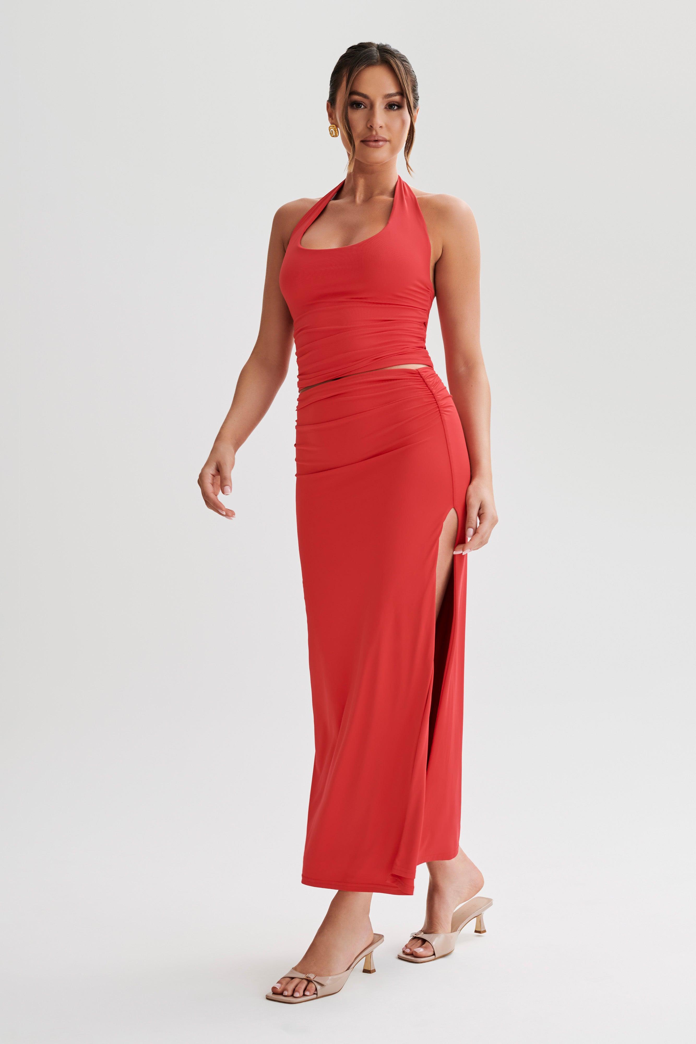 Emma Recycled Nylon Maxi Skirt - Red Product Image