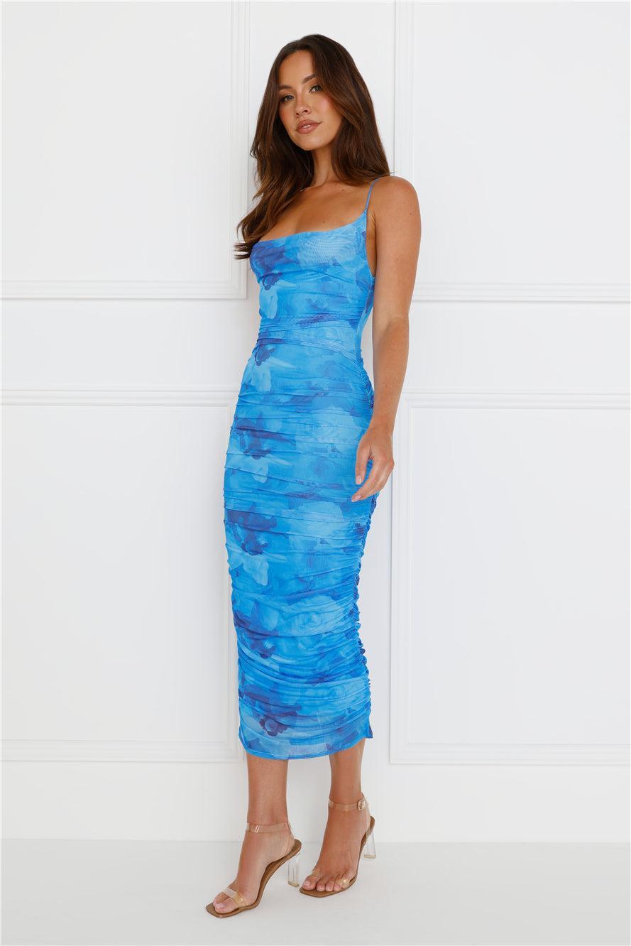 Highlight Shadows Mesh Midi Dress Blue Product Image