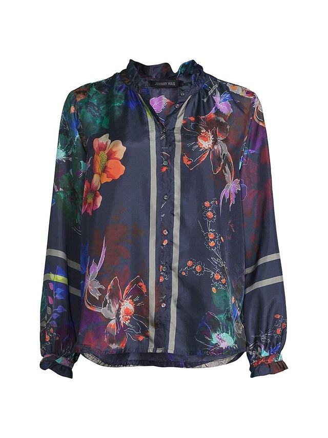 Womens Jolene Floral Silk Ruffled Blouse Product Image