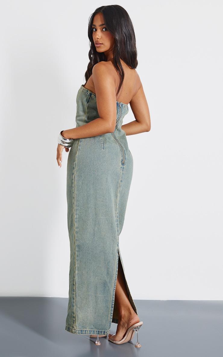 Petite Vintage Wash Eyelet Detail Denim Maxi Dress Product Image