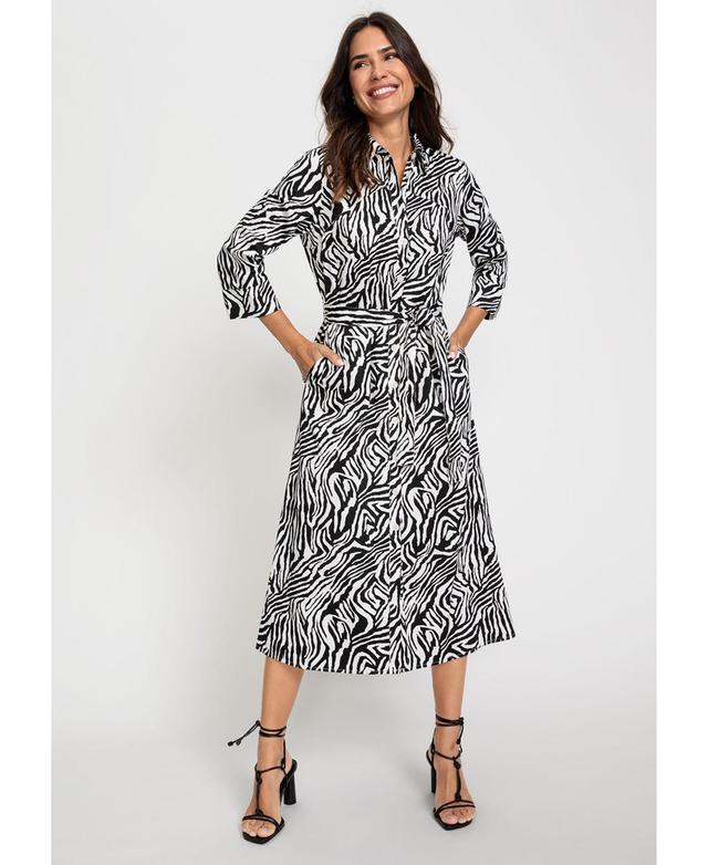 Olsen Womens 3/4 Sleeve Zebra Print A-Line Midi Shirt Dress Product Image