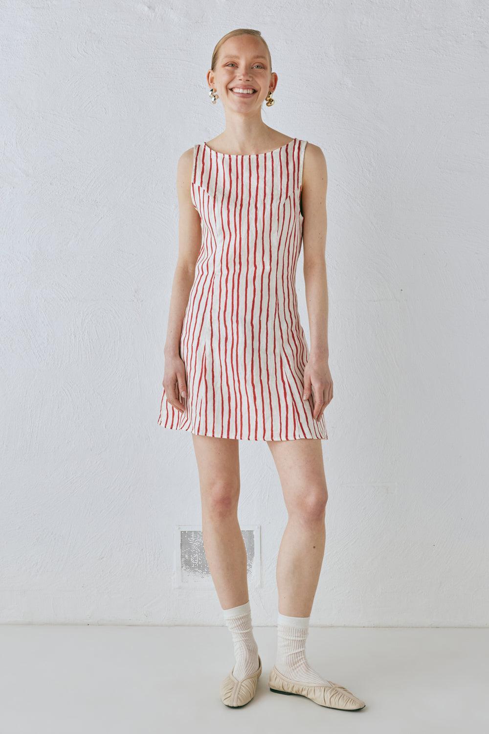 Chloe Linen Mini Dress Stripe Product Image