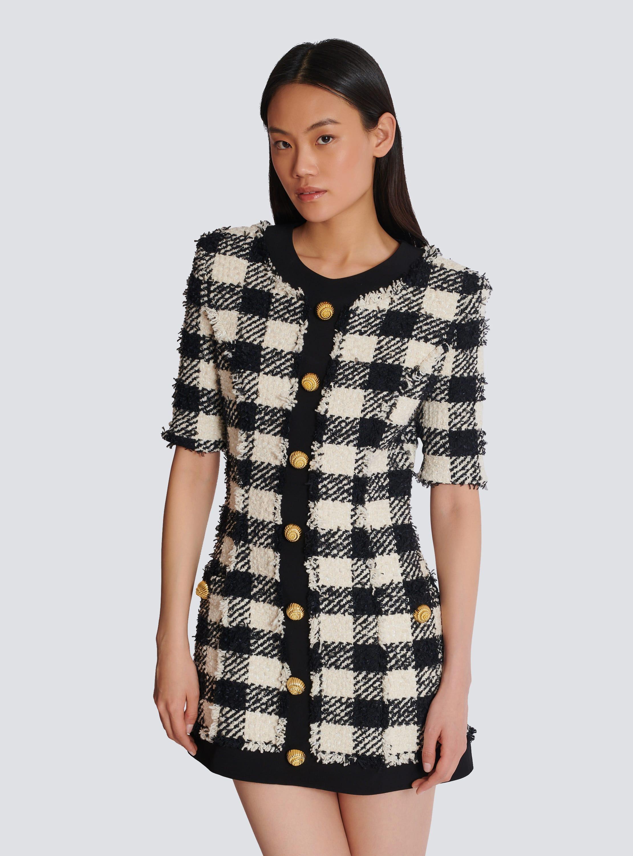 Gingham tweed and crepe dress Product Image