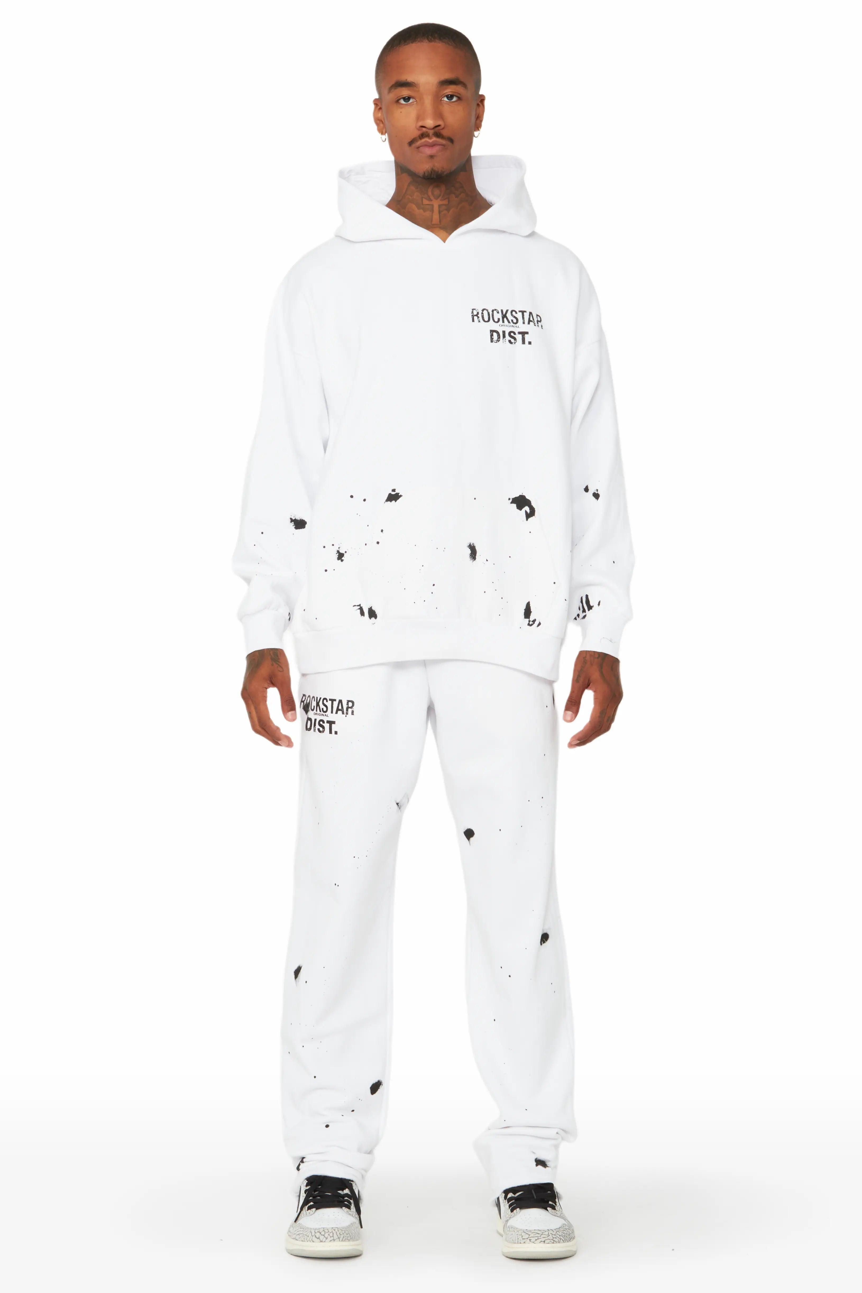 Raffer White Hoodie/Stacked Flare Track Set Male Product Image