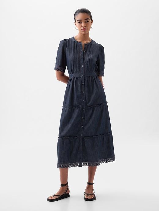 Lace Denim Midi Dress Product Image