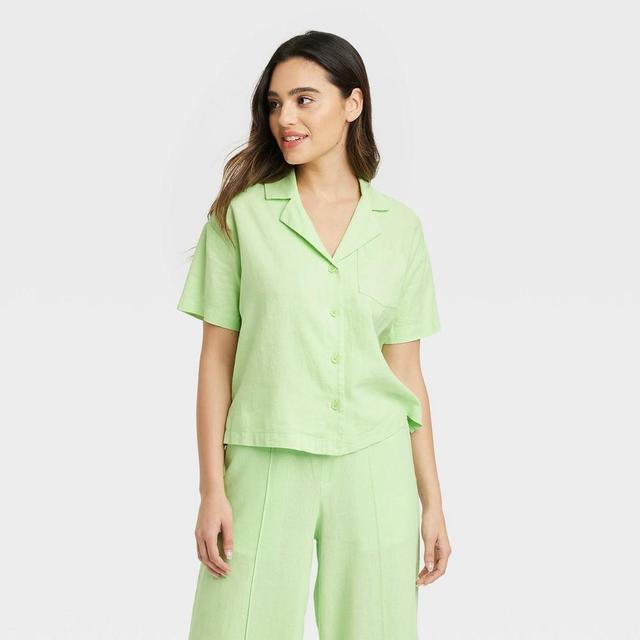 Womens Linen Short Sleeve Button-Down Camp Shirt - A New Day Product Image