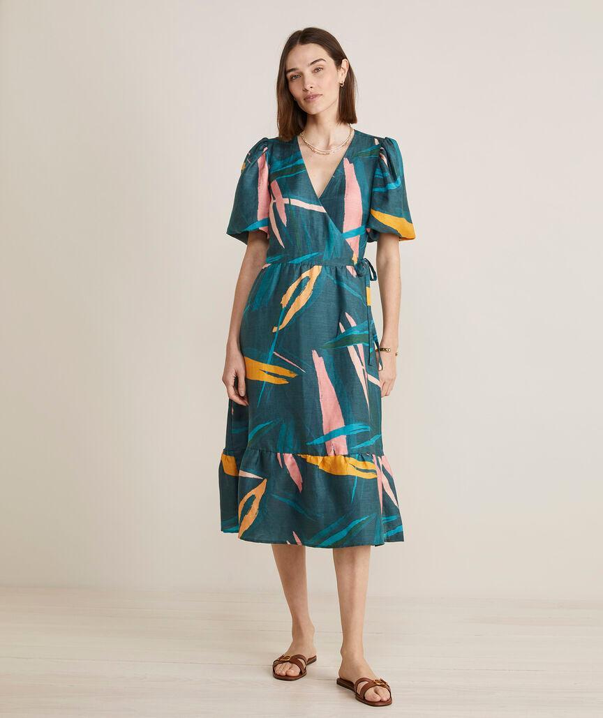 Tropical Abstract Midi Wrap Dress Product Image