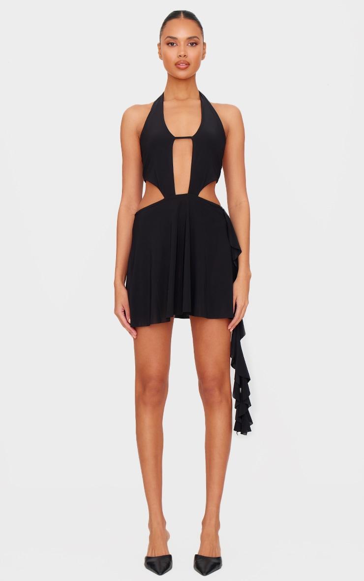 Black Halter Deep Plunge Shift Dress Product Image