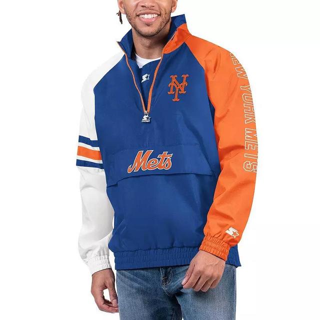 Mens Starter Royal/Orange New York Mets Elite Raglan Half-Zip Jacket Product Image