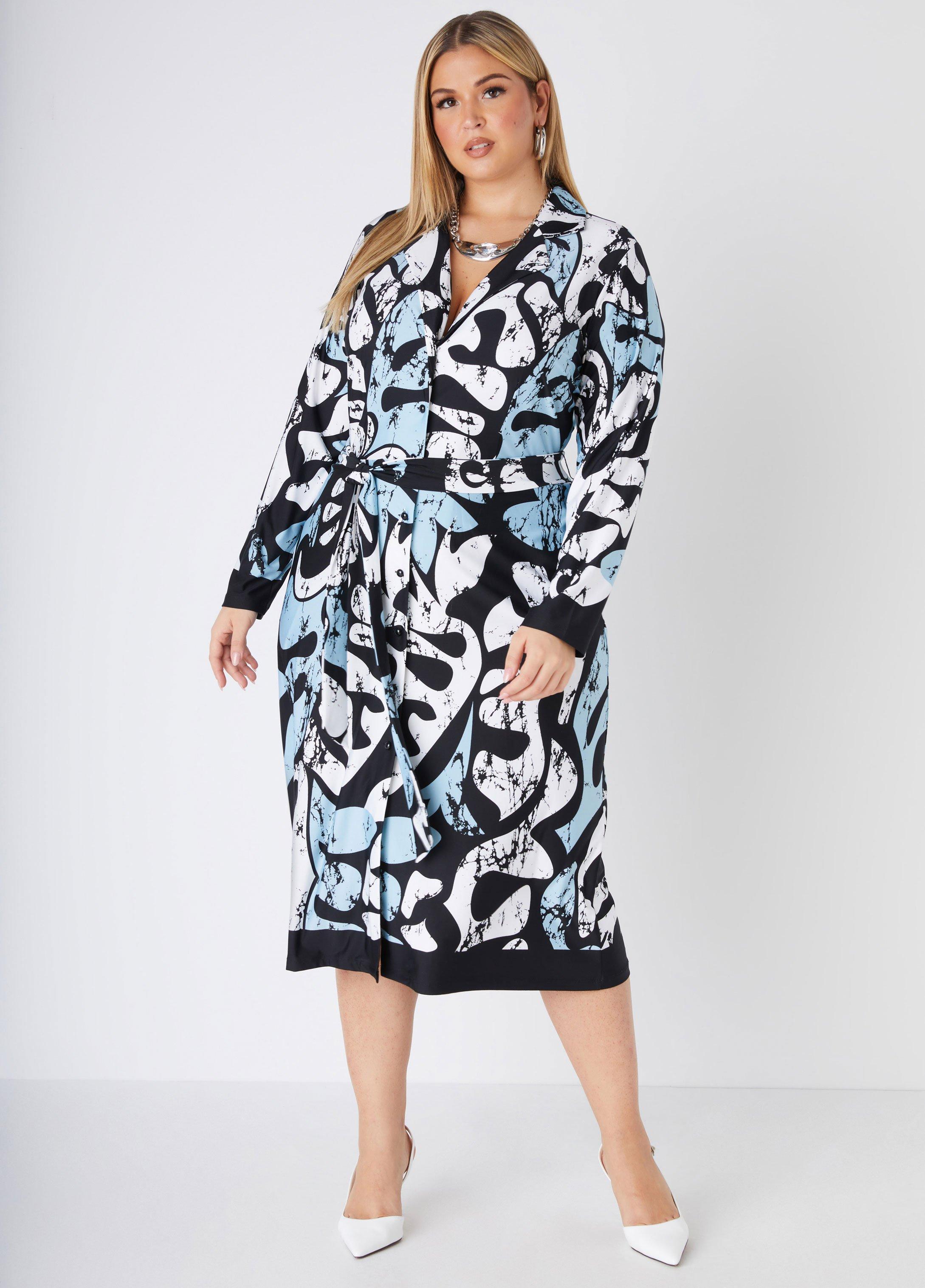 Plus Size Abstract Print Knitted Shirtdress Ashley Stewart Product Image