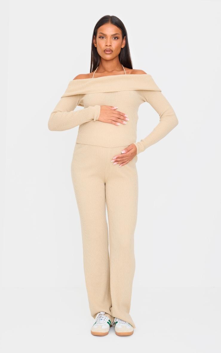 Maternity Oatmeal Rib Knit Straight Leg Pants Product Image