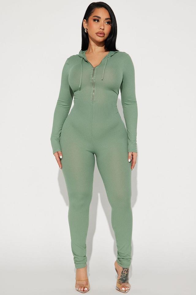 Running From You Ribbed Jumpsuit  - Sage Product Image