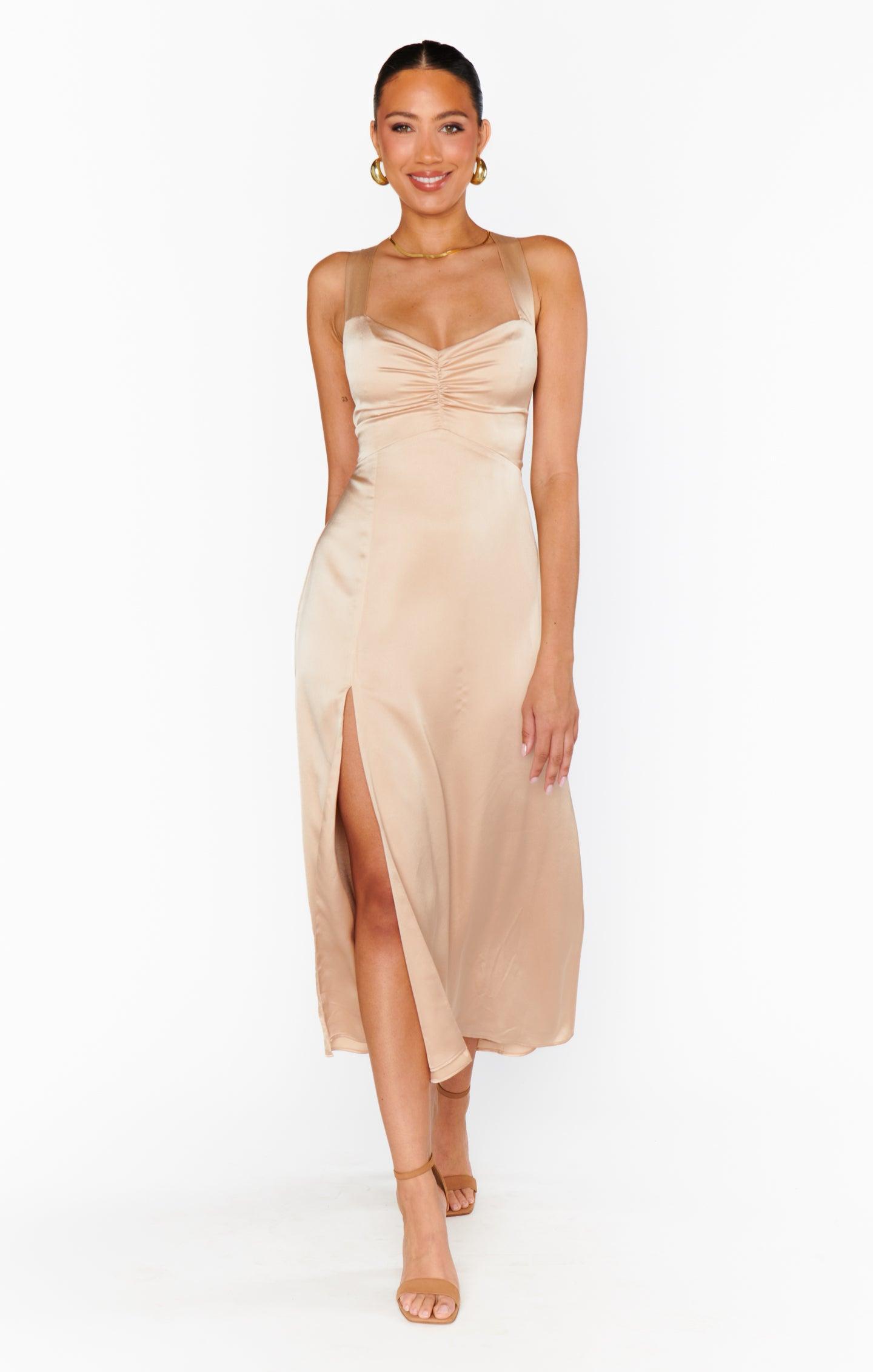 Mina Midi Dress ~ Champagne Luxe Satin Product Image